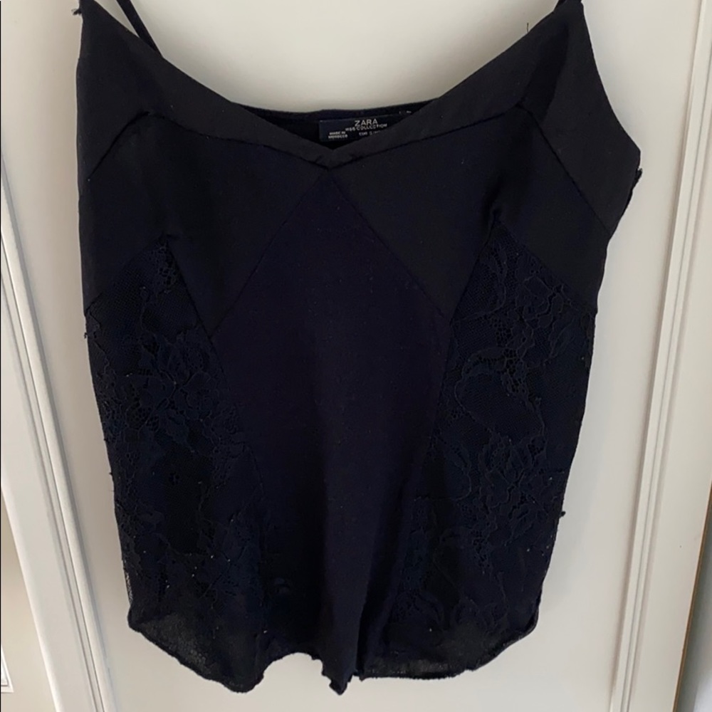 Zara Black Blouse Top with Lace Detail - Picture 4 of 5